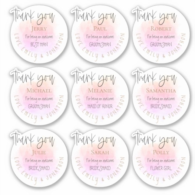 Sticker 9 Noms Merci Message de la fête nuptiale individue (Devant)