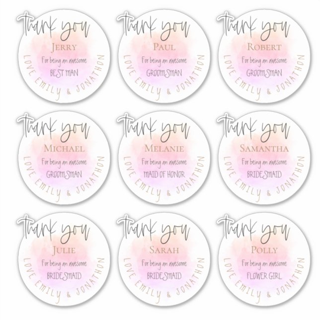 Sticker 9 Noms Merci Message Mariage individuel rose (Devant)