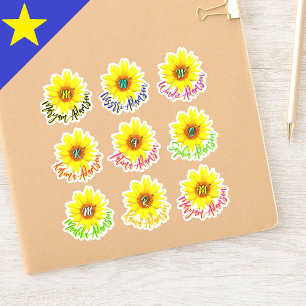 Sticker 9 Noms & Tournesols   Nom manuscrit étanche