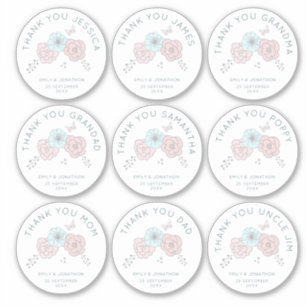 Sticker 9 Petit Nom Individuel Merci Mariage Fleur