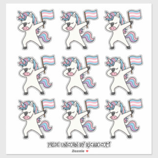Sticker 9 Unicornes à tige trans avec drapeau