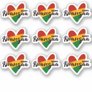 Sticker 9 x Joyeux Kwanzaa Rouge Jaune Vert Coeurs rayés
