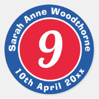 Sticker 9e anniversaire avec nom et date