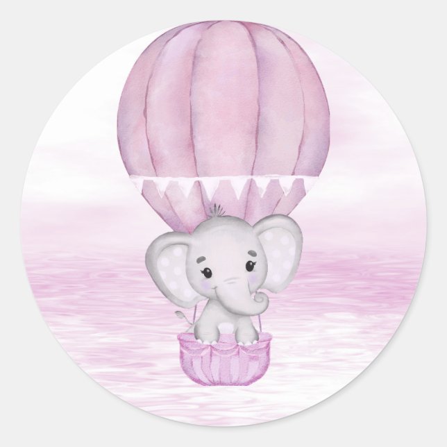 Sticker à ballon à air chaud pour éléphant rose (Devant)