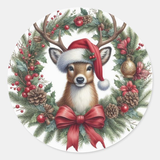 Sticker à couronne de cerfs de Noël (Devant)