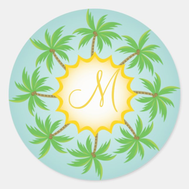 Sticker à enveloppe de monogramme Mariage tropical (Devant)