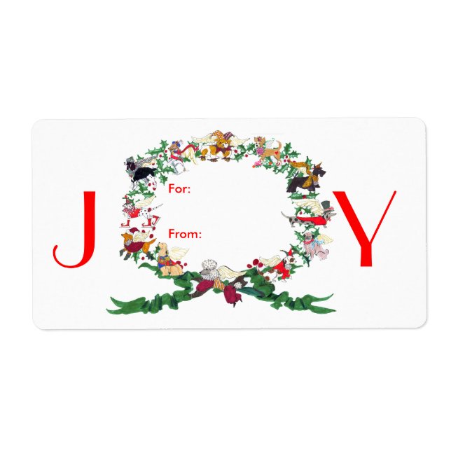 Sticker à étiquette cadeau de Noël à douze chiens (Devant)