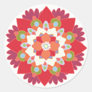 Sticker à fleurs couleur rouge Lotus Mandala