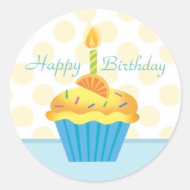 Sticker à gâteau jaune et bleu d'anniversaire (Devant)