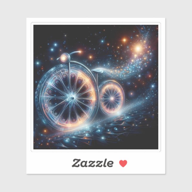 Sticker A Glowing Bicycle in a Cosmic Landscape at Night (Feuille)