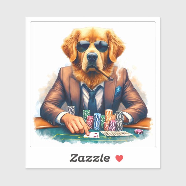 Sticker A Golden Retriever Dressed in a Suit Plays Poker (Feuille)