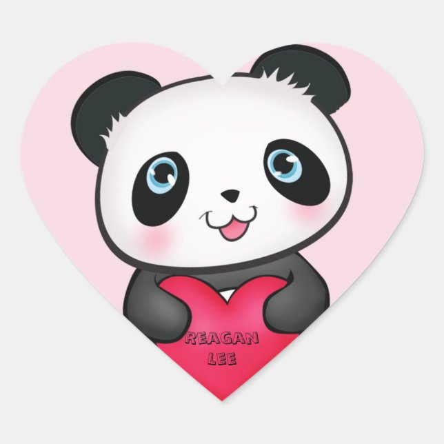 Sticker à ours Panda tenant un coeur personnalisé (Devant)