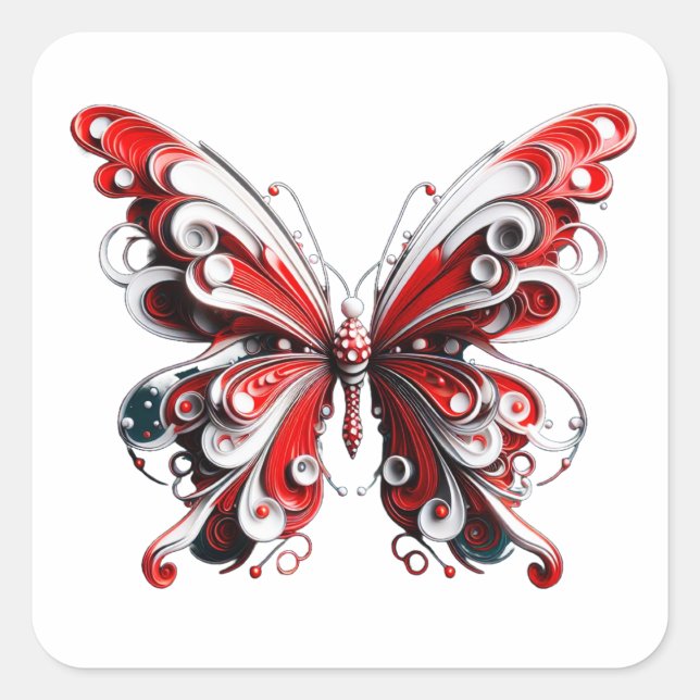 Sticker à papillon rouge et blanc 3d (Devant)