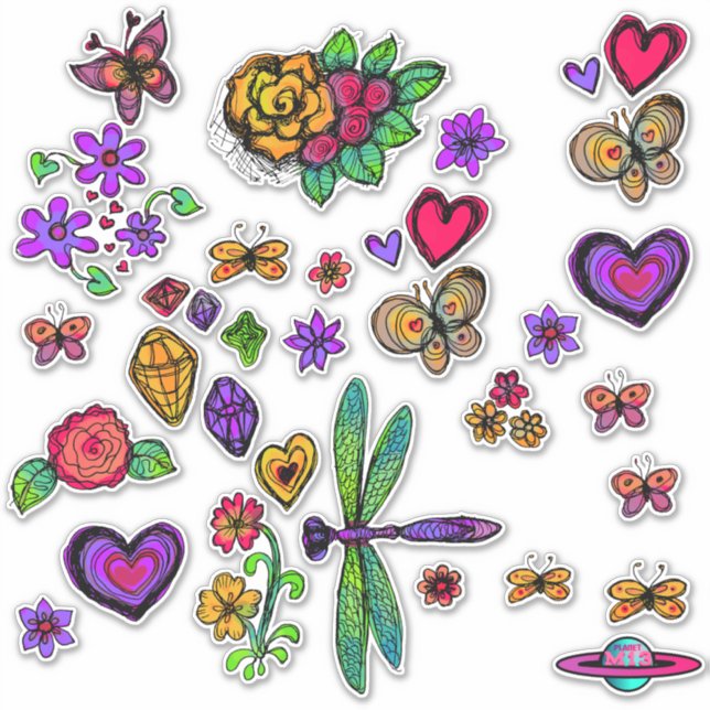 Sticker À Papillons Et Fleurs De Printemps (Devant)