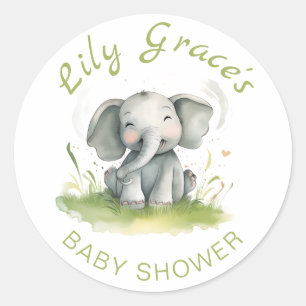 Sticker à thème Baby shower rond Elephant