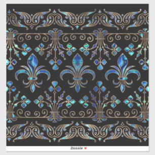 Sticker Abalone Shell et or Fleur de lis ornement