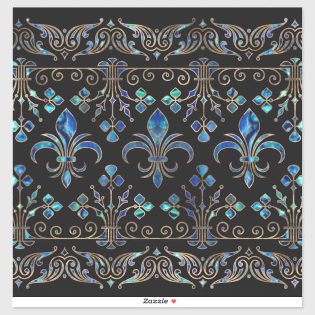 Sticker Abalone Shell et or Fleur de lis ornement (Feuille)