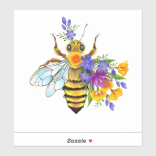 Sticker Abeille à fleurs avec plantes sauvages