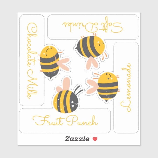 Sticker Abeille jaune et rose (Feuille)
