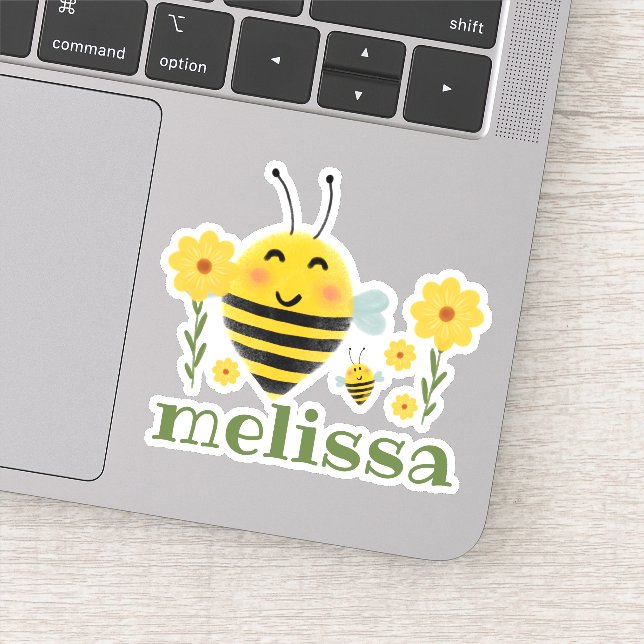 Sticker Abeilles et nom de l'aquarelle verte et jaune (Détail)