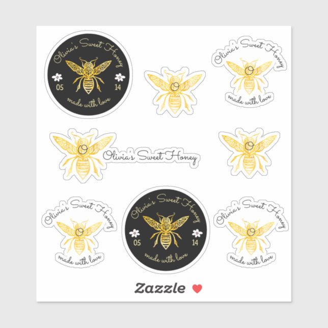 Sticker Abeilles & Fleur Floral Élégant & Décoratif Miel A (Feuille)