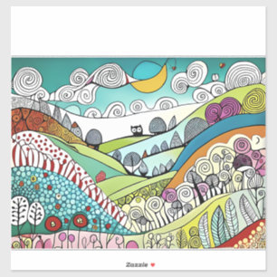 Sticker Abstrait Nature Line Art Doodle de la campagne