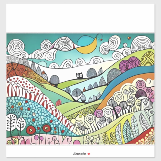 Sticker Abstrait Nature Line Art Doodle de la campagne (Feuille)