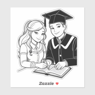 Sticker Adolescent Garçon et fille Étudier
