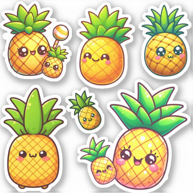 Sticker adorable ananas kawaii (Devant)