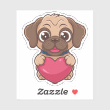 Adorable Cartoon Pug Puppy with Pink Heart