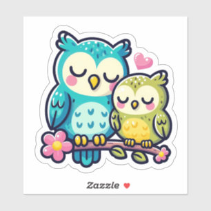 Sticker Adorable Couple de Chouette en Amour - Joli dessin