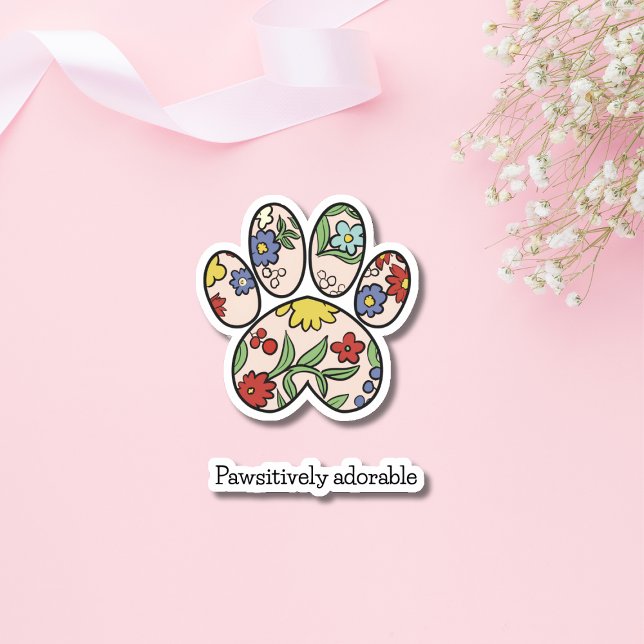 Sticker adorable empreinte de patte floral (Créateur téléchargé)