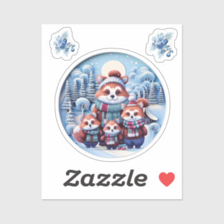Sticker Adorable famille Panda rouge dans la neige