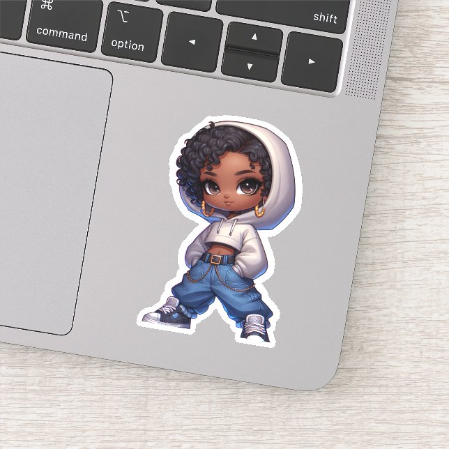 Sticker adorable fille noire (Détail)