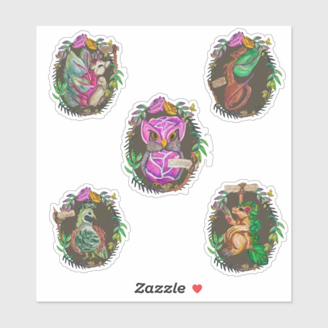 Sticker Adorable imaginaire potager créatures (Feuille)