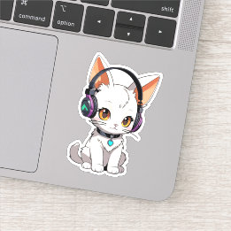 Sticker Adorable Kawaii Chat dans les casques