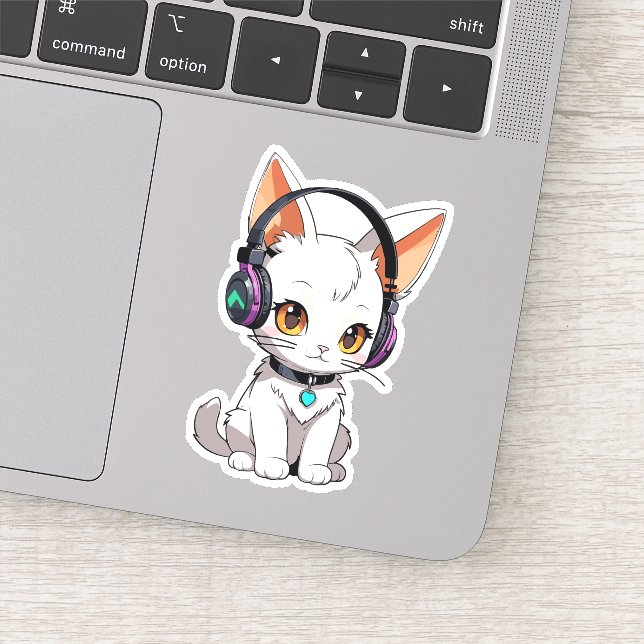 Sticker Adorable Kawaii Chat dans les casques (Détail)