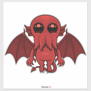 Sticker Adorable Monstre de la mer de Cthulhu Rouge