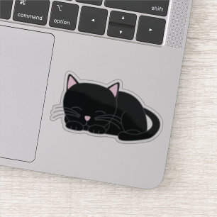 Sticker Adorable Napping Kitten noir