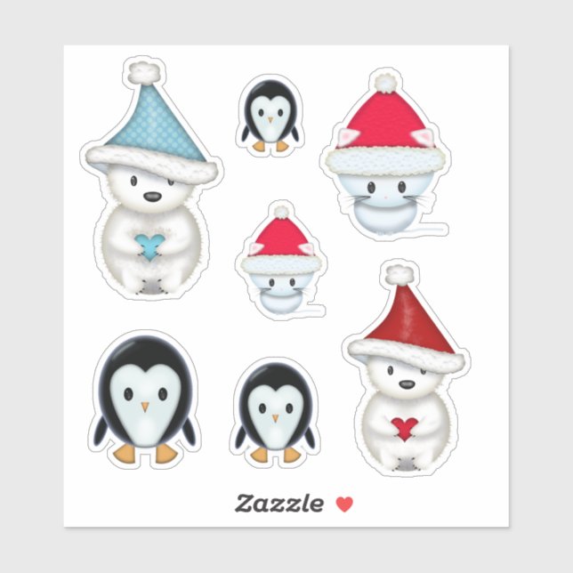 Sticker Adorable Noël Animaux d'hiver (Feuille)