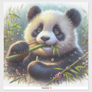 Sticker Adorable Ours De Panda Mangeant Bambou