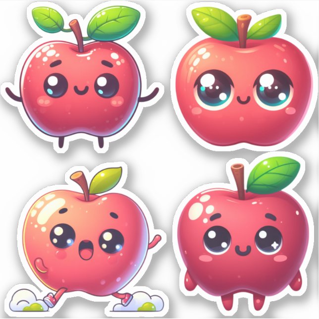 Sticker adorable pomme kawaii (Devant)