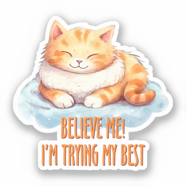 Sticker Adorable Tabby Orange Chat - Je tente mon meilleur (Recto)