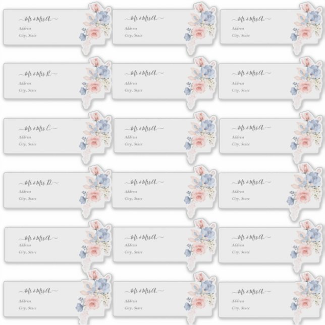 Sticker Adresse client transparente Blush Blue H2 Fleurs (Devant)