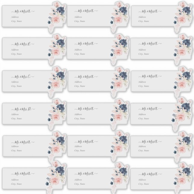 Sticker Adresse client transparente Blush Navy H2 Flowers (Devant)