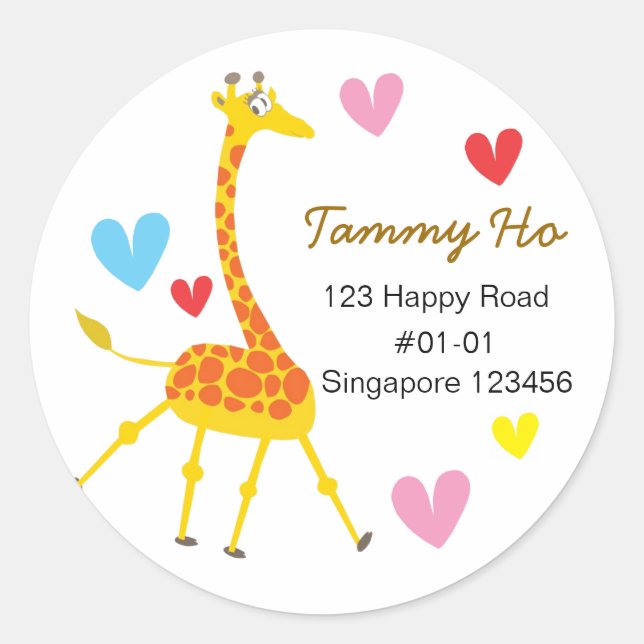 Sticker adresse de retour de la Giraffe mignonne (Devant)