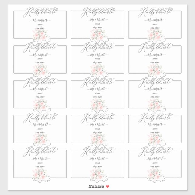 Sticker Adresse d'hôte Rose Delicic Bloom Blush (Feuille)