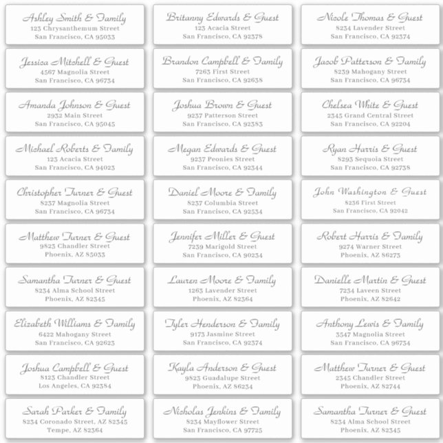 Sticker Adresse du Mariage invité de script cursif simple (Devant)