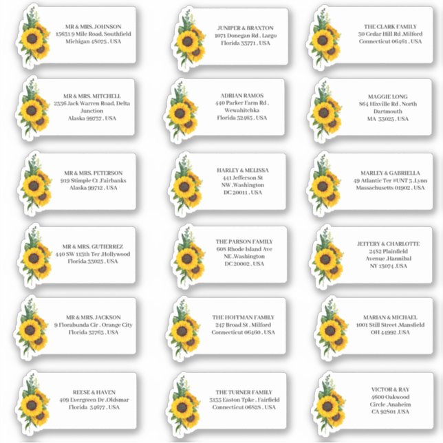 Sticker Adresse du Mariage Rustic Sunflower (Devant)