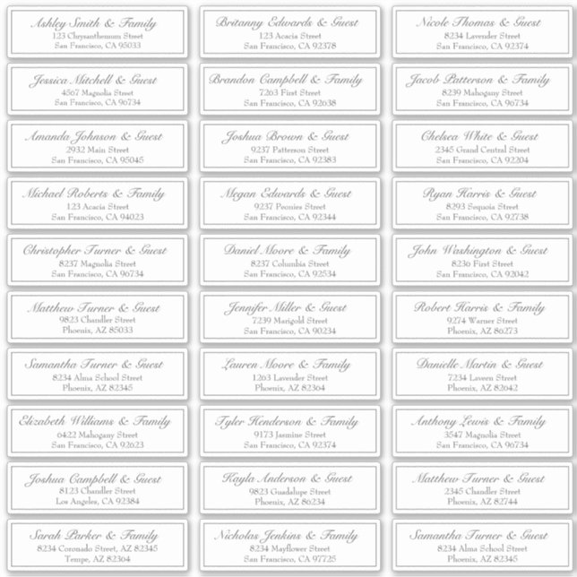 Sticker Adresse du nom d'invité du Mariage de script simpl (Devant)